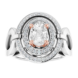 Oval Old Cut Natural Earth Mined Diamond Double Halo Ring Prong Set 4.50 Carats Two Tone