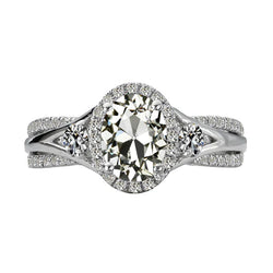 Oval Old Cut Diamond Halo Ring Gold Split Shank 5 Carats