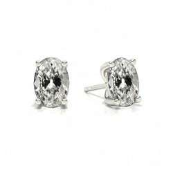 Oval Old Cut Earrings Earth Mined Diamond Stud 3 Carats White Gold