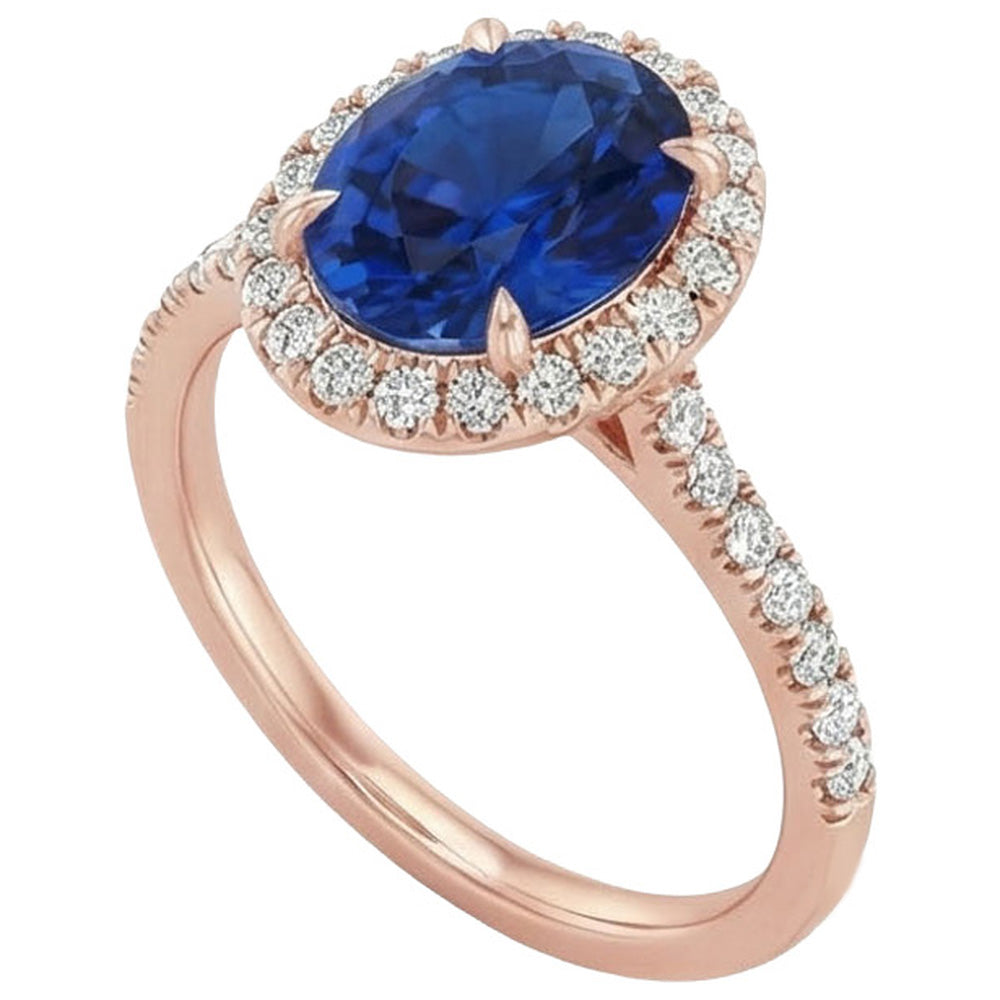 Oval Sapphire Natural Earth Mined Diamond Gemstone Ring 8 Carats Jewelry Rose Gold 14K