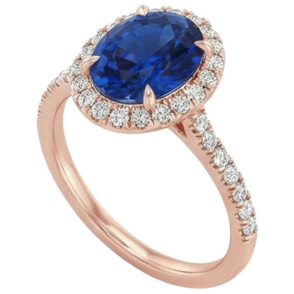 Oval Sapphire Natural Earth Mined Diamond Gemstone Ring 8 Carats Jewelry Rose Gold 14K