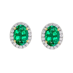 Natural Real ( Not Lab Grown ) Oval Shape Halo Stud Earrings Green Emerald GIA Diamond Jewelry