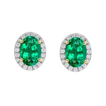 Oval Shape Halo Stud Earrings Green Emerald Diamond Jewelry 