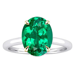 Natural Real ( Not Lab Grown ) Oval Solitaire Gemstone Ring Green Emerald GIA