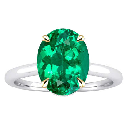 Oval Solitaire Gemstone Ring Green Emerald