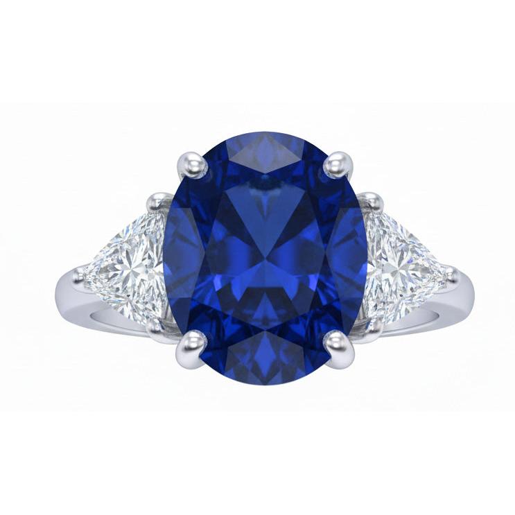 Oval Sri Lanka Sapphire Trillion Natural Earth Mined Diamonds 3 Stone Ring 6.01 Carats
