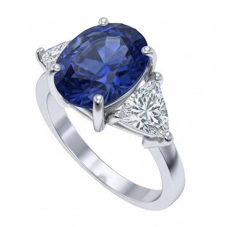 Oval Sri Lanka Sapphire Trillion Natural Earth Mined Diamonds 3 Stone Ring 6.01 Carats