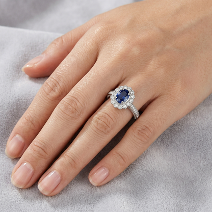Oval Sri Lankan Sapphire Ring Round Natural Earth Mined Diamond Gold Jewelry 2 Carats