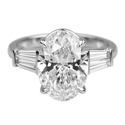Oval & Baguettes Lab Grown Diamonds 3 Stone Wedding Ring