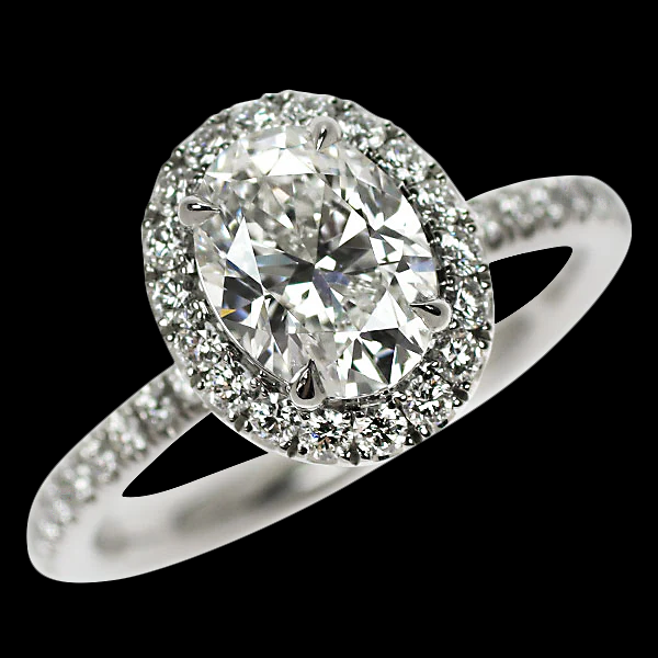 Big Oval Center Lab Grown Diamond Women Halo Engagement Ring 11 Ct. White Gold