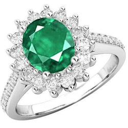Oval Cut Colombian Green Emerald & Natural Earth Mined Diamonds 4.75 Carats Wedding Ring White Gold 14K