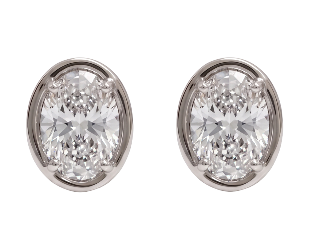 Oval Cut Lab Grown Diamonds 1.50 Carat Stud Earring 14K White Gold 