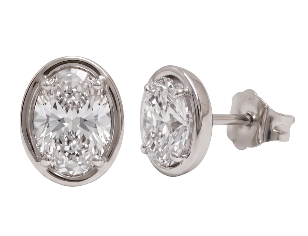 Oval Cut Lab Grown Diamonds 1.50 Carat Stud Earring 14K White Gold 