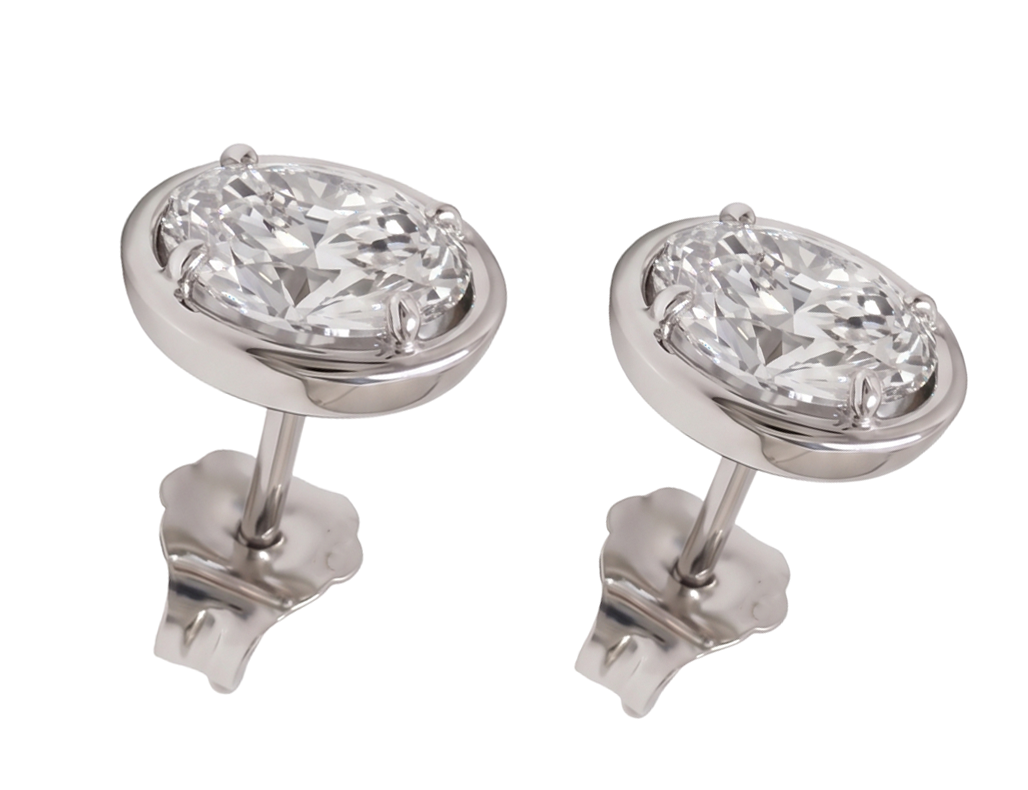 Oval Cut Lab Grown Diamonds 1.50 Carat Stud Earring 14K White Gold 