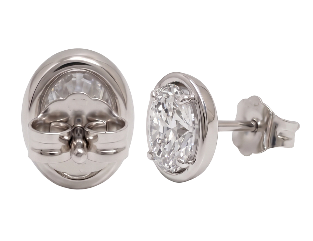 Oval Cut Lab Grown Diamonds 1.50 Carat Stud Earring 14K White Gold 
