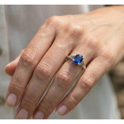 Natural Real ( Not Lab Grown )  Oval Cut Solitaire Sapphire Engagement Ring