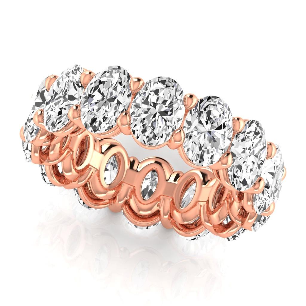 Oval Diamond 10.50 Ct Rose Gold Eternity Band Natural Diamond Jewelry