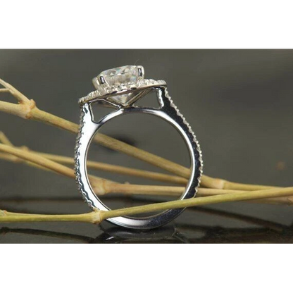 Oval Double Halo Lab Grown Diamond Engagement Ring 8.02 Carats