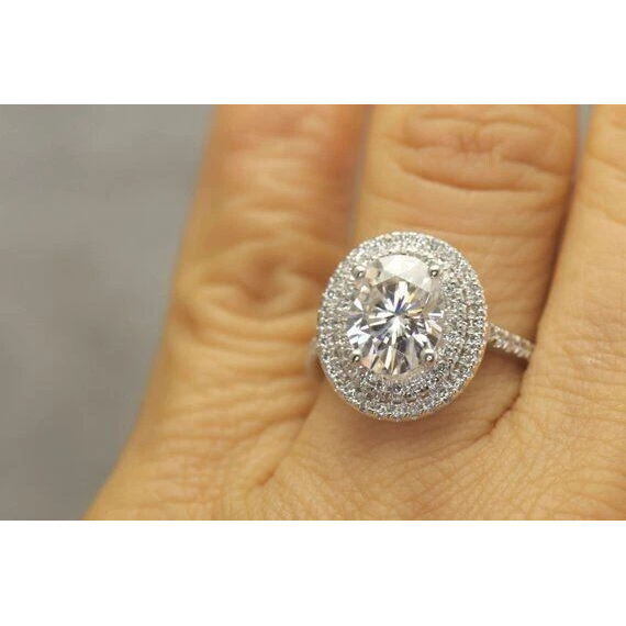 Oval Double Halo Lab Grown Diamond Engagement Ring 8.02 Carats