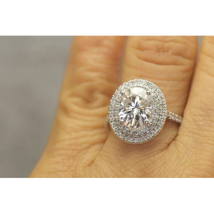 Oval Double Halo Lab Grown Diamond Engagement Ring 8.02 Carats