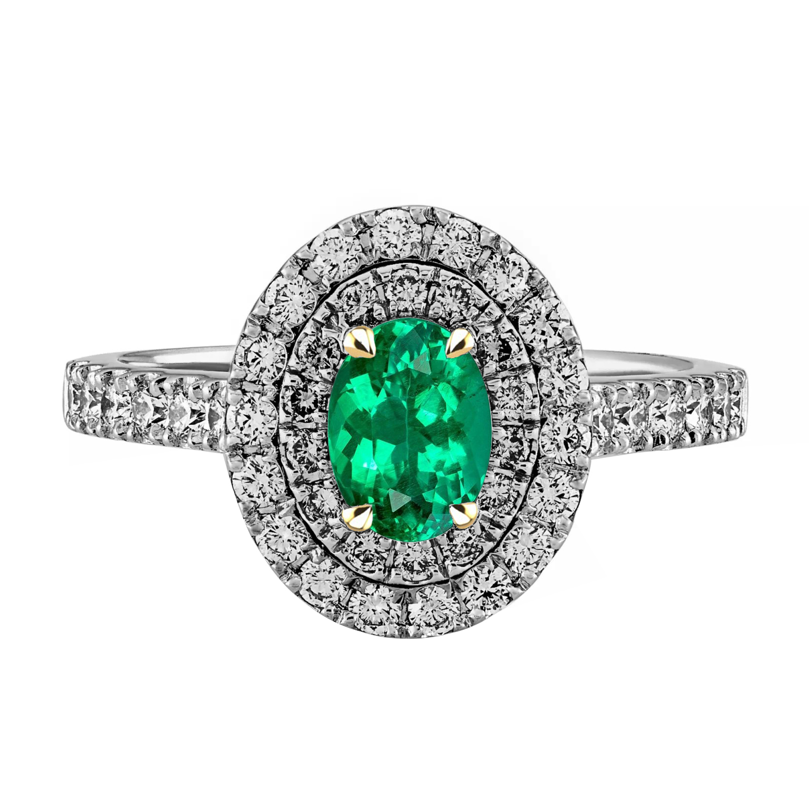 Oval Green Emerald Ring Round Diamond Double Halo Jewelry