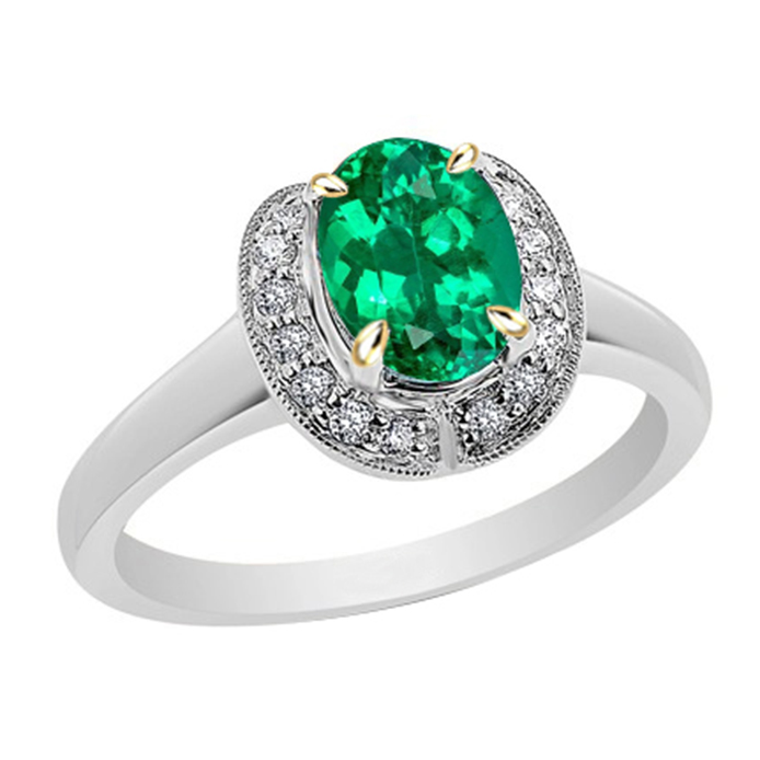 Oval Halo Ring Green Emerald Ladies Gold Jewelry