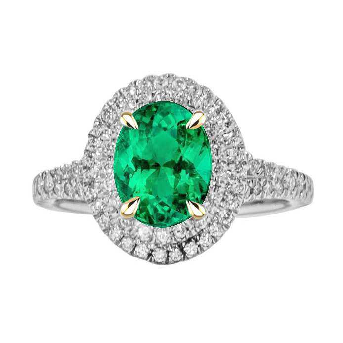 Oval Halo Ring Green Emerald Wedding Jewelry