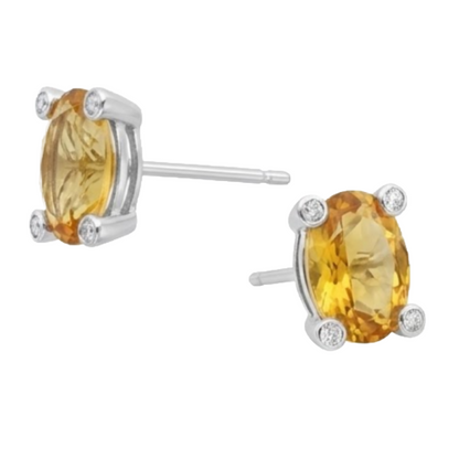 Oval Madeira Citrine With Round Natural Earth Mined Diamond 30.80 Carats Stud Earrings
