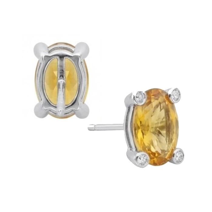 Oval Madeira Citrine With Round Natural Earth Mined Diamond 30.80 Carats Stud Earrings