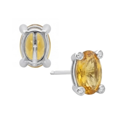 Oval Madeira Citrine With Round Natural Earth Mined Diamond 30.80 Carats Stud Earrings