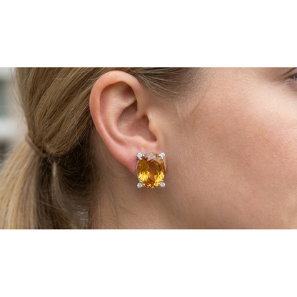 Oval Madeira Citrine With Round Natural Earth Mined Diamond 30.80 Carats Stud Earrings