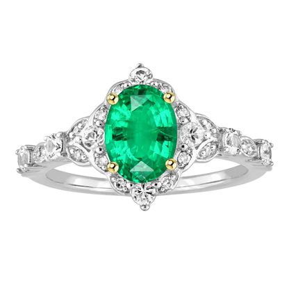 Oval Shape Green Emerald Ring Wedding Diamond Jewelry