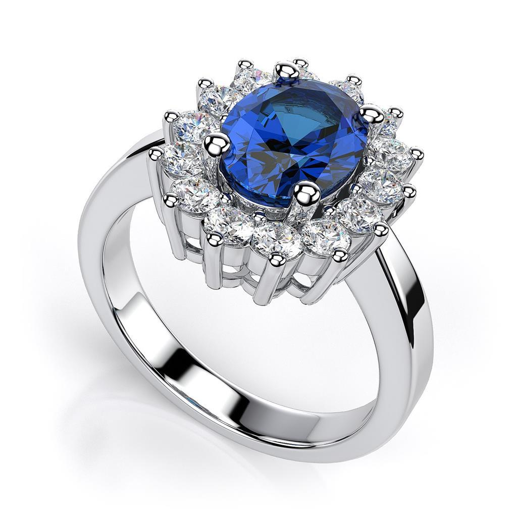 Oval Sri Lanka Sapphire & Diamond Ring White Gold Jewelry