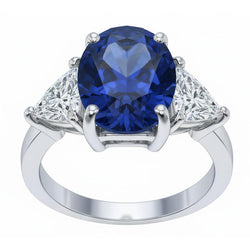 Oval Sri Lanka Sapphire Trillion Natural Earth Mined Diamonds 3 Stone Ring 6.01 Carats