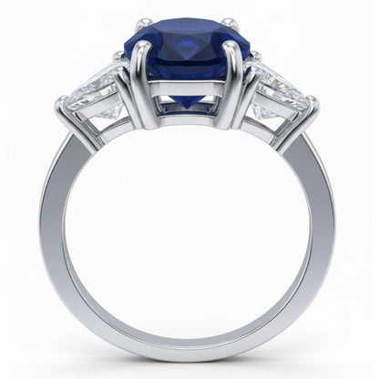 Oval Sri Lanka Sapphire Trillion Natural Earth Mined Diamonds 3 Stone Ring 6.01 Carats