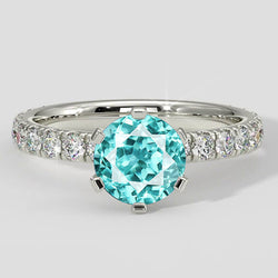 Natural Real ( Not Lab Grown )  Paraiba Tourmaline And Diamond 2 Carats Engagement Ring