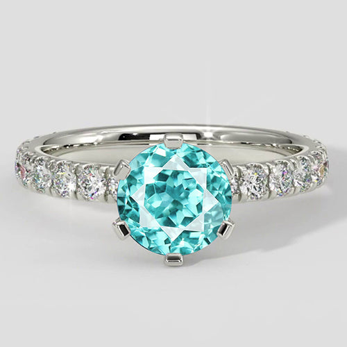 Natural Real ( Not Lab Grown )  Paraiba Tourmaline And Diamond 2 Carats Engagement Ring
