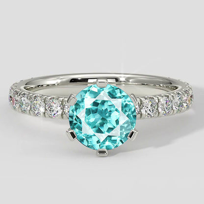Natural Real ( Not Lab Grown )  Paraiba Tourmaline And Diamond 2 Carats Engagement Ring
