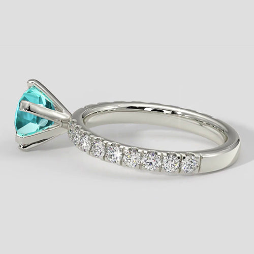 Natural Real ( Not Lab Grown )  Paraiba Tourmaline And Diamond 2 Carats Engagement Ring