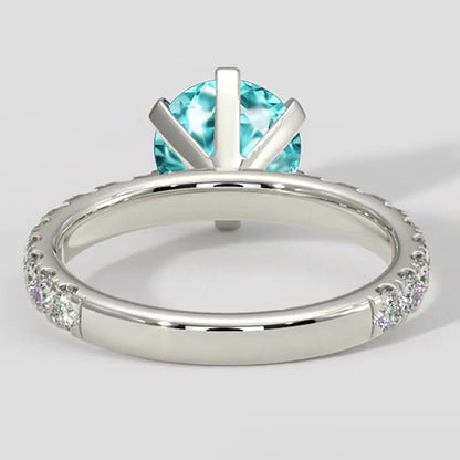 Natural Real ( Not Lab Grown )  Paraiba Tourmaline And Diamond 2 Carats Engagement Ring