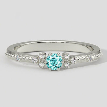 Paraiba Tourmaline & Diamond Milgrain Band