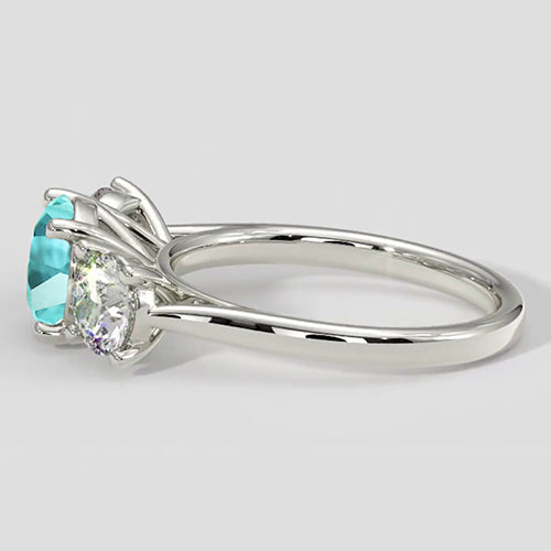 Paraiba Tourmaline & Round Diamond Three-Stone Ring