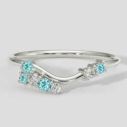 Natural Real ( Not Lab Grown )  Paraiba and Diamond Ring Chevron Style