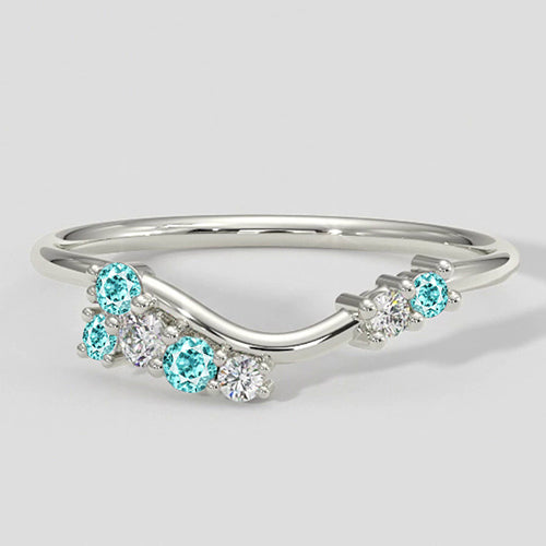 Natural Real ( Not Lab Grown )  Paraiba and Diamond Ring Chevron Style