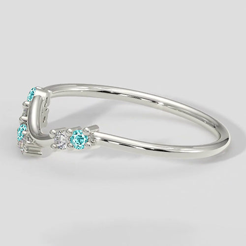 Natural Real ( Not Lab Grown )  Paraiba and Diamond Ring Chevron Style