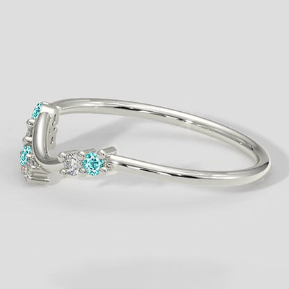 Natural Real ( Not Lab Grown )  Paraiba and Diamond Ring Chevron Style