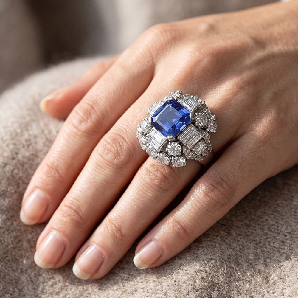 Parti Sapphire And Natural Earth Mined Diamond Engagement Ring