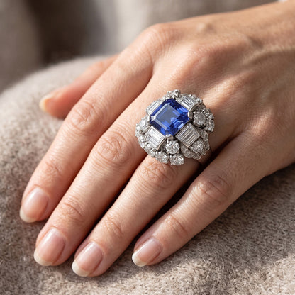 Parti Sapphire And Natural Earth Mined Diamond Engagement Ring