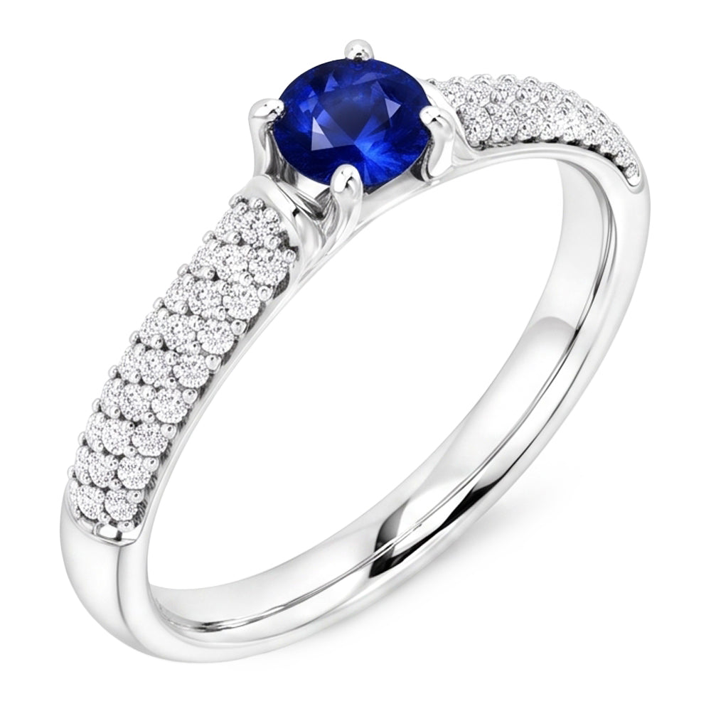Pave Natural Earth Mined Diamond Blue Sapphire 2 Carats Ring White Gold 14K