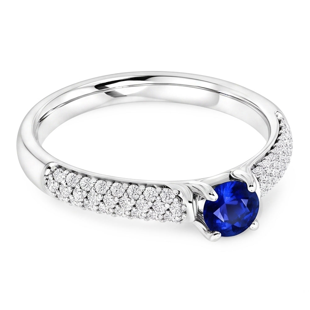 Pave Natural Earth Mined Diamond Blue Sapphire 2 Carats Ring White Gold 14K